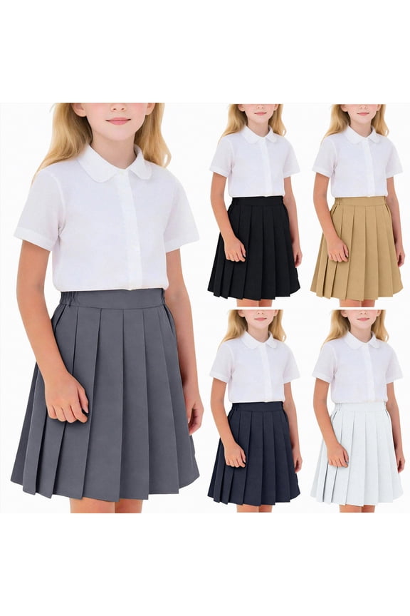 Girls Knee Length Skirts 2-17T | A-Line Uniform Skirts with Undershorts High Waist |Casual Stretchy Skirts Soft Skorts Fashion Clothes for Back to School|White 4-5 Years