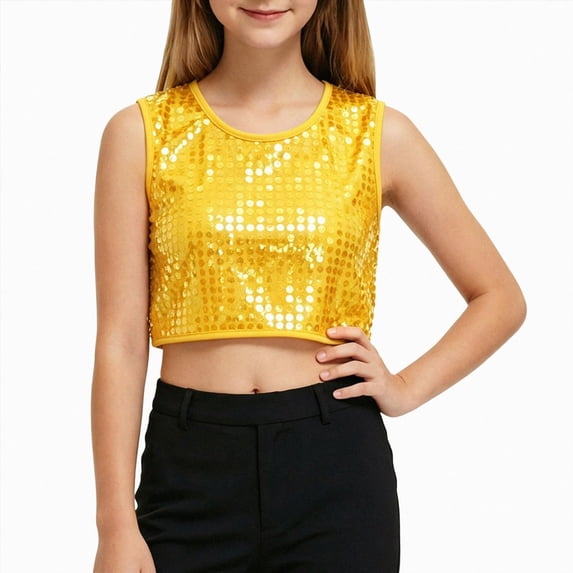TAmten Girls Sequin Tank Tops Sparkly Glitter Dance Sleeveless Shirt Size 15-18 Years