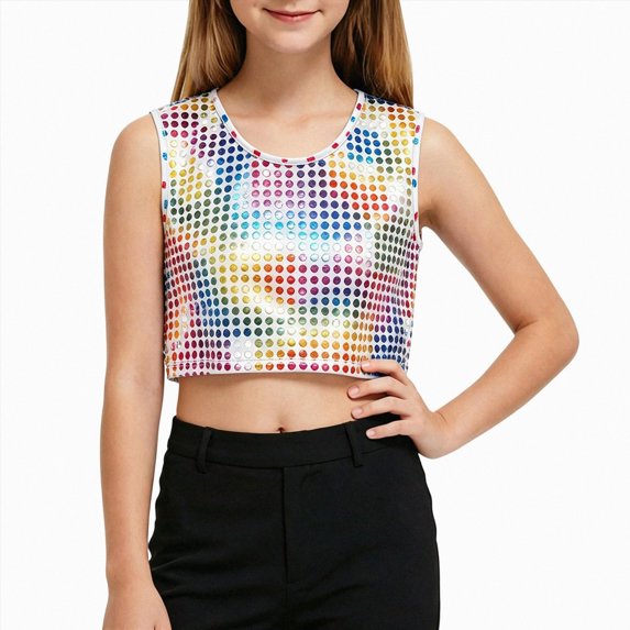 TAmten Girls Sequin Tank Tops Sparkly Glitter Dance Sleeveless Shirt Size 7-10 Years