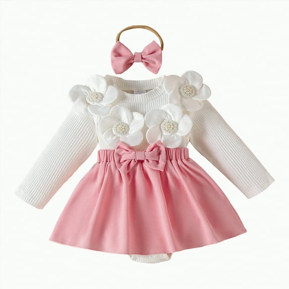 TAmten Girls Summer Outfits Baby Girl Summer Clothes Ruffle Sleeve Romper+Peach Bloomer Long+Headband 3Pcs Outfit(Pink,12-18 Months)