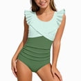 thumbnail image 1 of TAmten Girls' Swimwear Girls One Piece Leopard Print Swimsuits - Bathing Suit with Adjustable Straps Palm Tree Print Swimwear Green Size 7-8 Years, 1 of 6