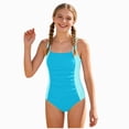 thumbnail image 1 of TAmten Girls' Swimwear Girls Swimsuit One Piece Swimsuits Cutout Ruched Bathing Suits Tie Adjustable Straps Girls' Swimwear Blue Size 7-8 Years, 1 of 6