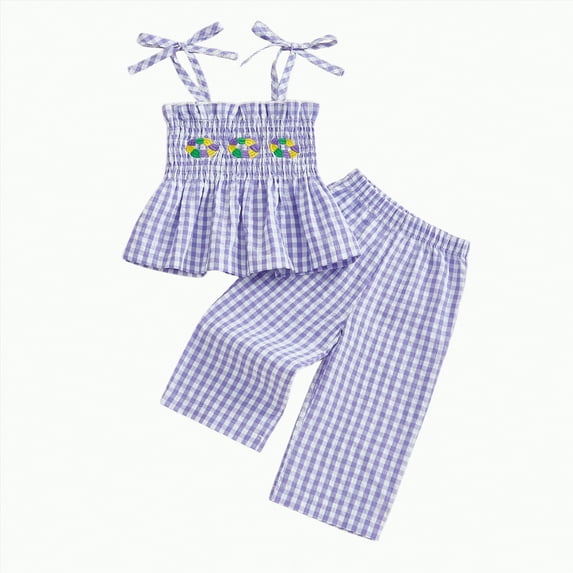 TAmten Infant Baby Toddler Girls Clothes Solid Color Sleeveless Camisole Linen Pants Set Baby Summer Outfits(Purple,2-3 Years)