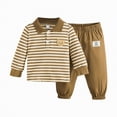 thumbnail image 1 of TAmten Boy Clothes Fall Winter Toddler Baby Boy Outfit Stripe Waffle Knit Long Sleeve Sweatshirt Pullover Tops and Pants Set(Khaki,12-18 Months), 1 of 8