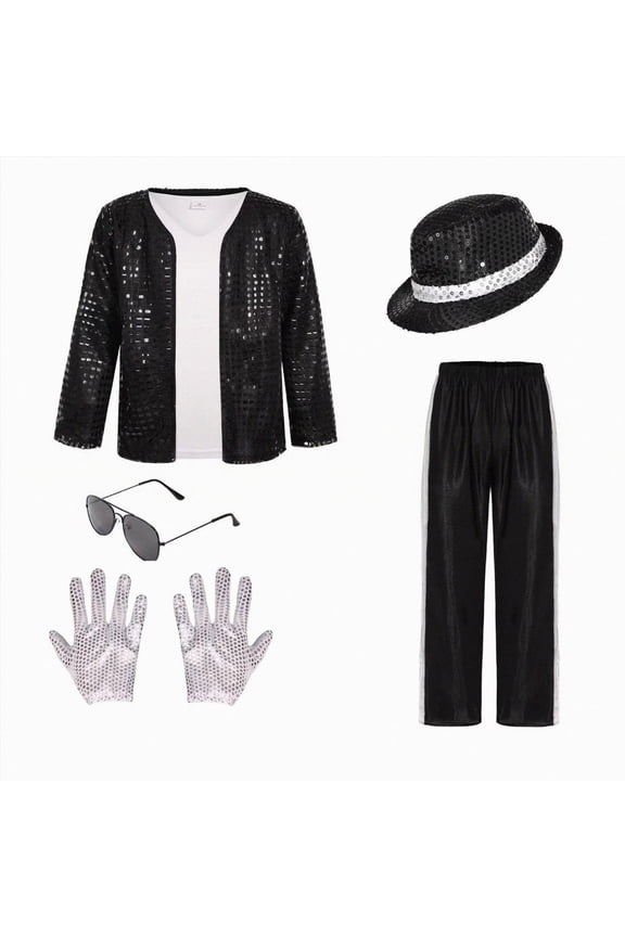 Kids 80s 90s Pop Star đostume, Dance Party Outfit Toddler Boy Summer Clothes Set 7 Piece |Black 8-10 Years