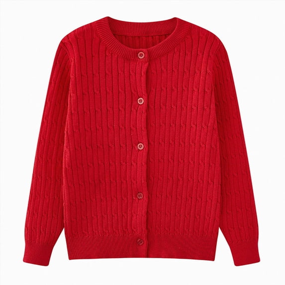 TAmten Kids School Uniform Sweater Girls Cardigan Button Front Long Sleeve Knit Soft Red,7-8 Years