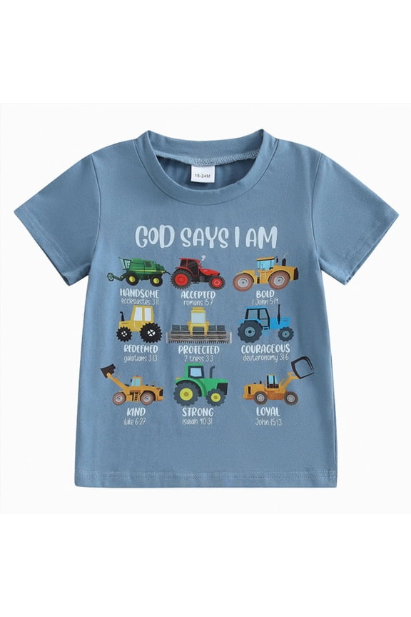 Kids Toddler Little Boys T-Shirt Truck Excavator Tractor Shirt Graphic Top Summer for Boys Navy|3-4 Years
