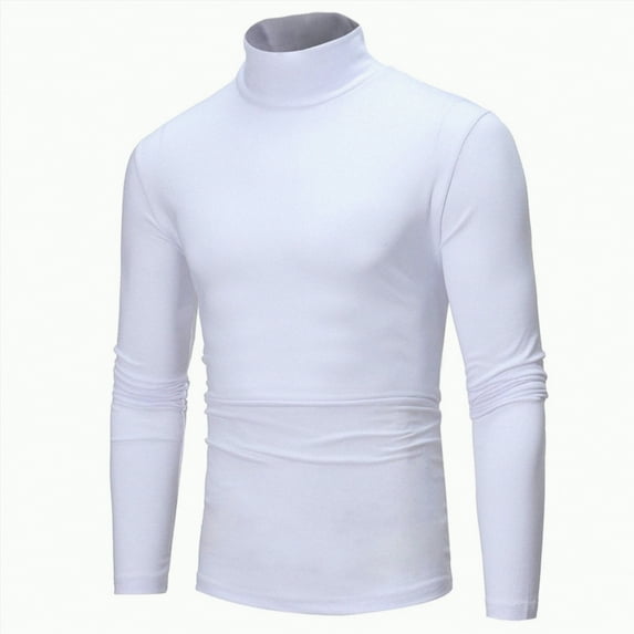 TAmten Men Shirts Long Sleeve Mock Neck T Shirts Pullover High Neck Turtleneck Premium Shirts for Men(White,2XL)