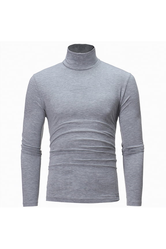 Mens Long Sleeve Shirt Casual Turtleneck Pullover Tops Slim Fit Basic Lightweight Sweaters(Grey,2XL)