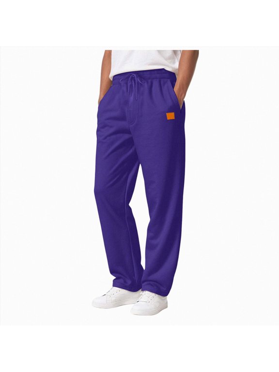 Mens Sweatpants Baggy Straight Wide Leg Open Bottom Casual Pants Elastic Waist Workout Athletic Joggers Pockets Sweat Pants