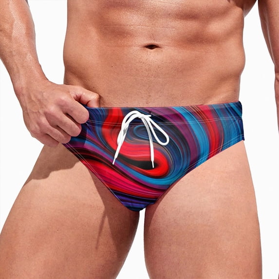 TAmten Mens Swimsuits Xl Men's Low Rise Swimwear Briefs Print Bikini Swimsuit Adjustable Drawstring(Red,M)