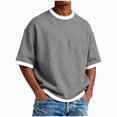 thumbnail image 1 of TAmten Mens T-Shirt Knit Short Sleeve Crew Neck Contrast Trim Knit T-Shirt Grey,M, 1 of 4