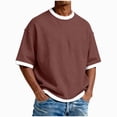 thumbnail image 1 of TAmten Mens T-Shirt Knit Short Sleeve Crew Neck Contrast Trim Knit T-Shirt Wine,L, 1 of 4