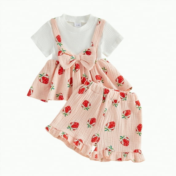 TAmten Newborn Infant Girl Clothes Rib Knit Ruffle Top Daisy Print Shorts Baby Summer Clothes(Red,3-4 Years)