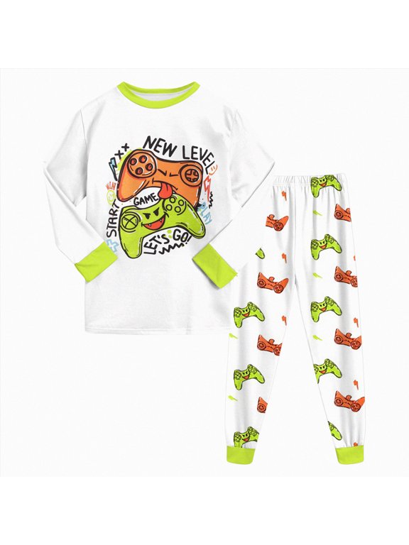 Planet Pajamas Sets Dinosaur Cotton Truck 2 Piece Long Sleeve Train Sets Sleepwear Clothes Set Loungewear Size 7-8 Years
