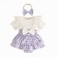 thumbnail image 1 of TAmten Preemie Baby Girl Clothes Ruffled Sleeveless Romper Floral Dreesy Bodysuit Heaedband 2pcs Baby Girl Summer Clothes(Purple,0-3 Months), 1 of 4