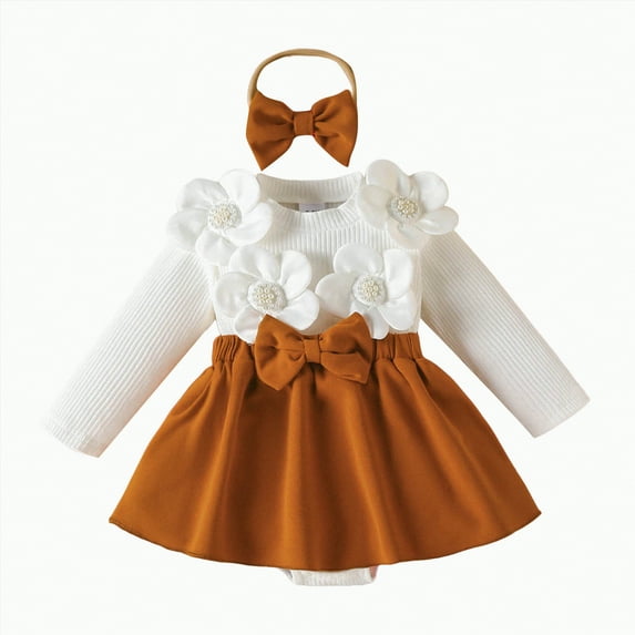 TAmten Preemie Girls Baby Clothes Baby Girl Summer Clothes Ruffle Sleeve Romper+Peach Bloomer Long+Headband 3Pcs Outfit(Coffee,6-9 Months)