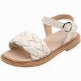 thumbnail image 1 of TAmten Size 7 Toddler Shoes Girls Girls Sandals Braided Upper Flat Dress Sandals Round Open Toe Summer Shoes Little Kid/Big Kid(Beige,1.5), 1 of 6