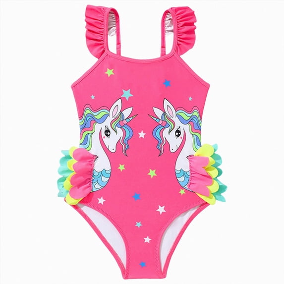 TAmten Swimsuit Girls Girls One Piece Swimsuit Summer Swimwear Beach Bathing Suit Hot Pink Size 3-4 Years