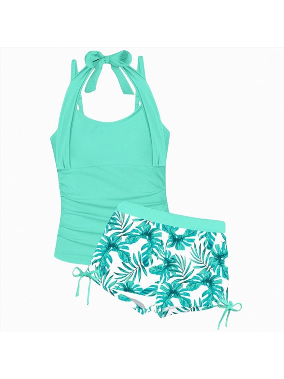 Teen Girl Swimsuit Girls Bathing Suit Color-Block Adjustable Straps Bikini Sets Girls Two Piece Swimsuits with Chest Pad Swimwear Mint Green Size 13-14 Years