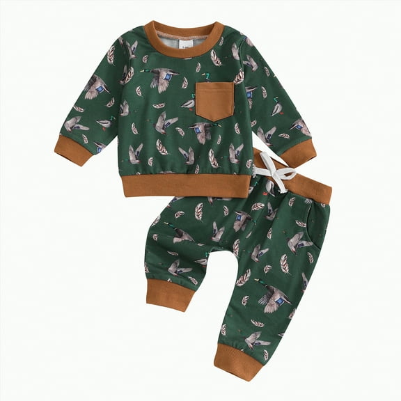 TAmten Toddler Baby Boy Clothes Fall Winter Sweatshirts Long Sleeve Tops Pant 2Pc Sets Cute Infant Toddler Boy Outfits(Green,18-24 Months)