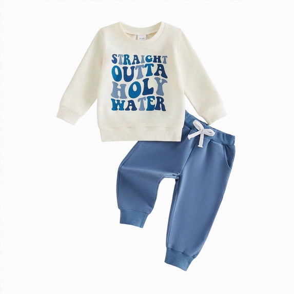 TAmten Toddler Baby Boy Clothes Letter/Pattern Crewneck Fall Boy Winter Outfits 3 6 9 12 18M 3T 4T Sweatshirt Long Sleeve Pants Clothes Set(Blue,12-18 Months)