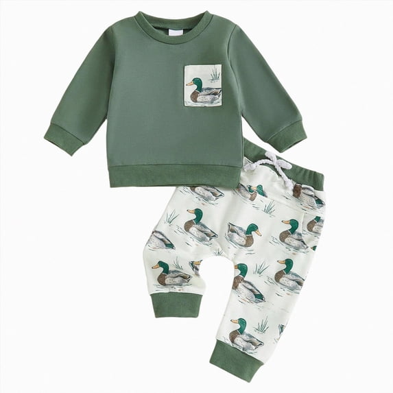 TAmten Toddler Baby Boy Clothes Letter/Pattern Crewneck Fall Boy Winter Outfits 3 6 9 12 18M 3T 4T Sweatshirt Long Sleeve Pants Clothes Set(Green,18-24 Months)