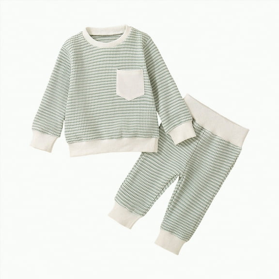 TAmten Toddler Baby Boy Clothes Striped Long Sleeve Sweatshirt and Jogger Pants Set(Green,6-12 Months)