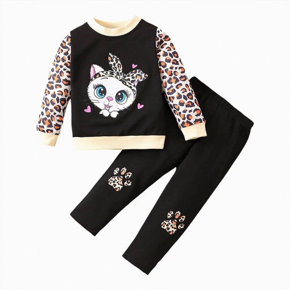 TAmten Toddler Baby Girl Clothes Set Print Long Sleeve Crewneck Sweatshirt Top Pants Cute Infant Fall Winter Outfits Toddler Girl Outfit for 1t 2t 3t 4t 5t 6t Size 18-24 Months