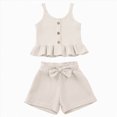 thumbnail image 1 of TAmten Toddler Baby Girl T Shirt Shorts Set Waffle Bow Sleeveless Slip Ruffle Tops Matching Outfit Spring Summer Clothes(Beige,6-12 Months), 1 of 7