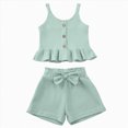 thumbnail image 1 of TAmten Toddler Baby Girl T Shirt Shorts Set Waffle Bow Sleeveless Slip Ruffle Tops Matching Outfit Spring Summer Clothes(Green,12-18 Months), 1 of 9