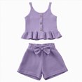 thumbnail image 1 of TAmten Toddler Baby Girl T Shirt Shorts Set Waffle Bow Sleeveless Slip Ruffle Tops Matching Outfit Spring Summer Clothes(Purple,3-4 Years), 1 of 7