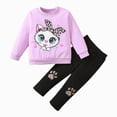 thumbnail image 1 of TAmten Toddler Baby Girls Clothes 18-24 Months Little Girls Outfits 2 Piece Kids Ruffle Sleeve Sweatshirt + Leggings Fall Leopard Clothing Sets 2-6 Years Old Purple, 1 of 5