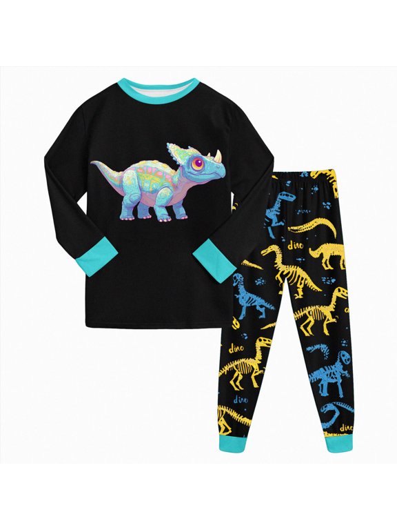 Toddler Boys Girls Spring Summer Cute Pattern Print 2Pcs Long Sleeve Soft Sleepwear Pants Pajamas Set Size 7-8 Years