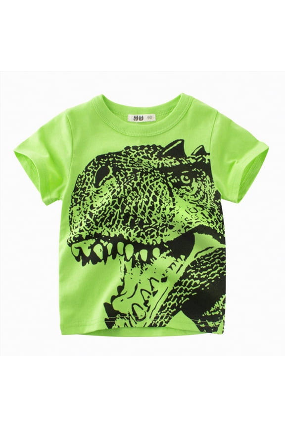Toddler Boys T-Shirt Short Sleeve Shirt Dinosaur Print Cotton Summer Tops Tees 1-7 Years(Green,5-6 Years)