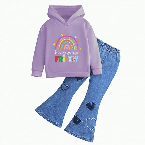 TAmten Toddler Girl Set 5t Toddler Girl Clothes Outfits Kids Sweatshirt/Hoodie Set Flare Pants Little Girls Clothes Toddler Outfit for Girls(P,6-7 Years)