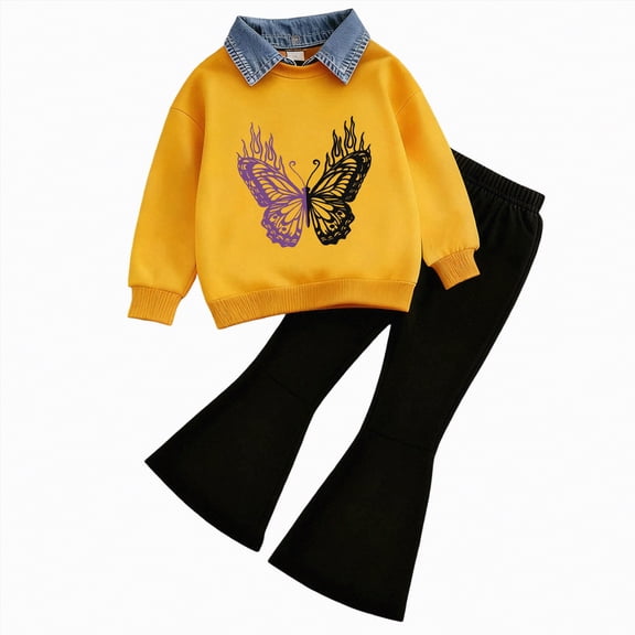 TAmten Toddler Girl Set Clothes 2-7 T Kids Toddler Girl Clothes Letter Print Sweatshirt/Hoodie Flared Pants 2Pc Outfits Set(Orange,2-3 Years)