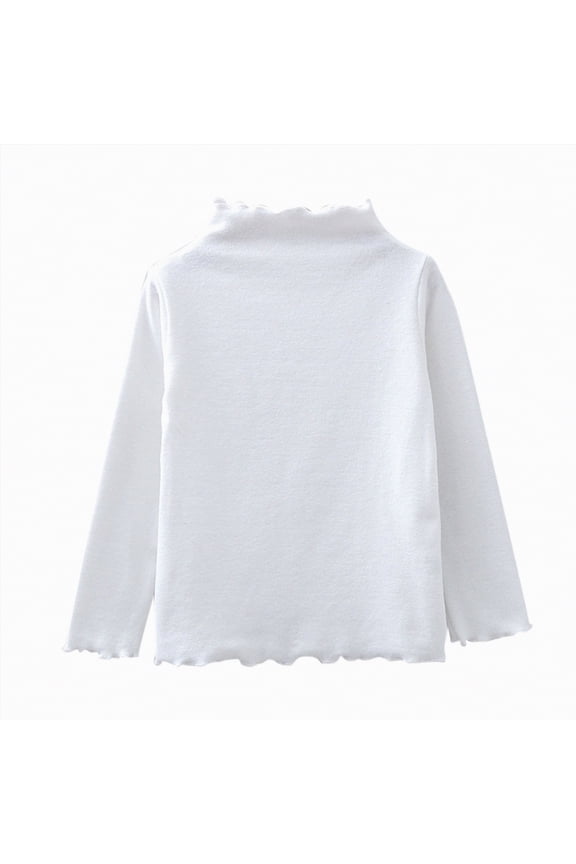 Toddler Girl Undershirts Girls Casual Tops Long Sleeve Turtleneck T-Shirt Basic Solid Color Blouse Outfit for Toddler Baby Girl 1-8 Years(White,4-5 Years)