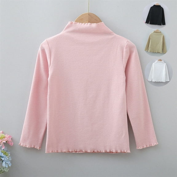 TAmten Toddler Girl Undershirts Toddler Baby Ribbed Knit Cotton Solid Turtleneck Tops Ruffles Long Sleeve Neck Shirts Soft Slim Fit Sweater(Beige,4-5 Years)