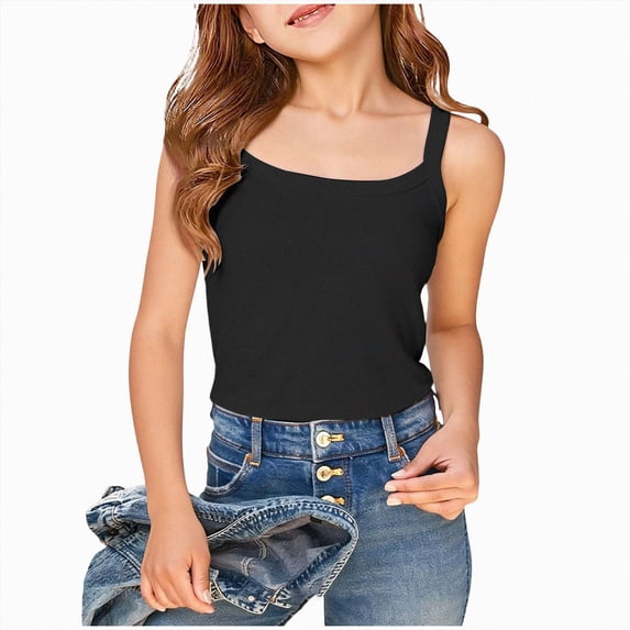 TAmten Toddler Girls' Tank Tops Baby Casual Crew Neck Sleeveless Shirts Kids Basic Athletic Loose Fit Solid Tee Girls Shirt(Black,8-9 Years)