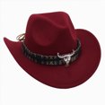 thumbnail image 1 of TAmten Western Cowboy Hat Boys Girl Classic Roll Up Hat with Buckle Belt(Wine,3-8 Years), 1 of 4