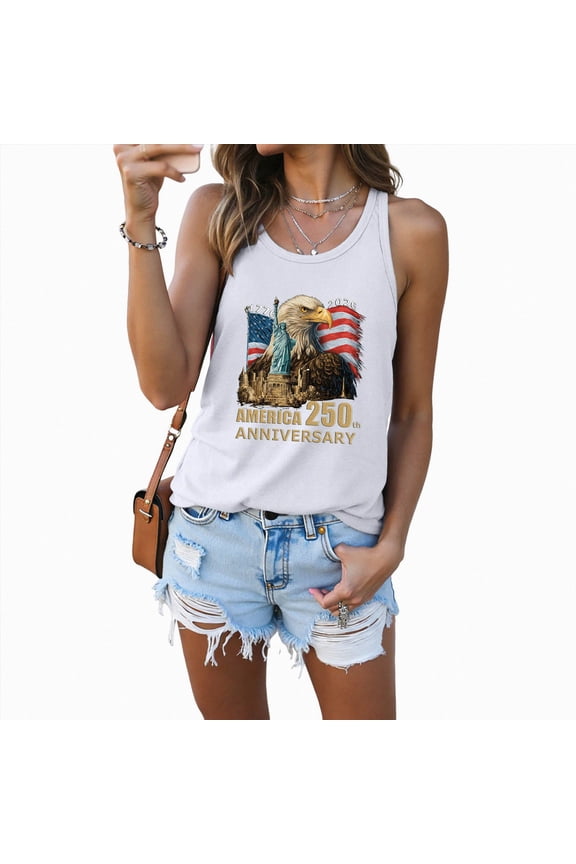 Woman American Flag Shirt 4th of July Patriotic Tank 250 Years Sleeveless Tops American Flag Tank Tops for Women|White XL