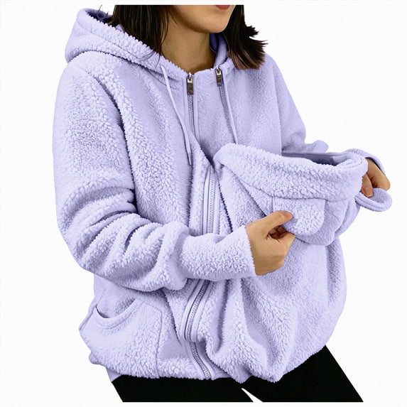TAmten Women's 3 in 1 Pet Wearing Jacket, Thickened Fleece Winter Coat, Warm Full Zip Cat Carrier Hoodie Gift for Cat Owners|L