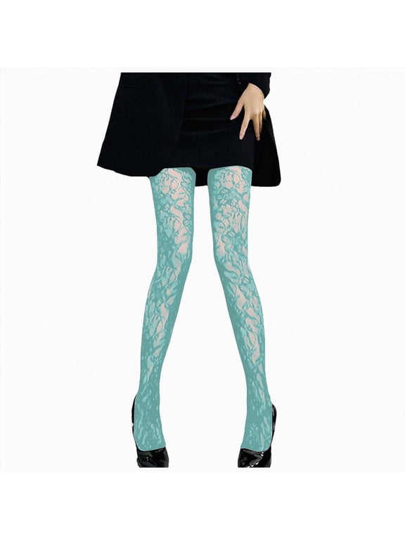 Women's Floral Patterned Fishnet Tights Y2k Flower Pantyhose Retro Floral Stocking Tights Size One Size,Mint Green