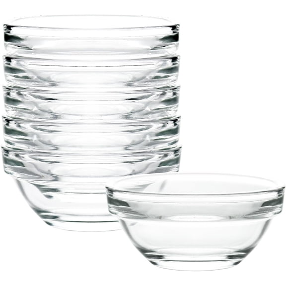 TB-1.5 oz Clear Glass Bowl, Mini Prep Dish for Salt and Spices, Dishwasher and Microwave Safe, Stackable, Set of 6