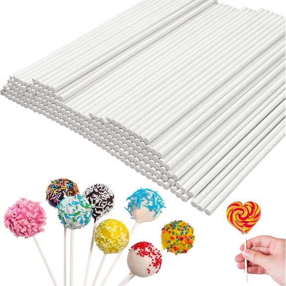 TB-100 Pcs White Lollipop Sticks,6 Inch Paper Cake Pop Sticks,Lollipop Treat Sticks for Cake Pops,Homemade Candy,Chocolate,Cookie,Dessert(Dia 3.5mm)