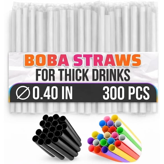 TB-300 Pcs Clear Wide Smoothie Straws – Boba Straws Individually Wrapped for Milkshakes, Bubble Tea & Ice Lattes – Suitable for Cold & Hot Drinks, Large Pack for Quick & Easy Serving