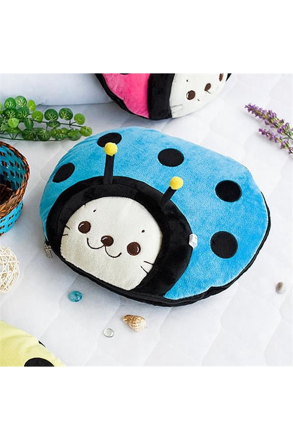TB-CB005-BLUE-39.4by59.1 Sirotan - Ladybug Blue Blanket Pillow Cushion / Travel Pillow Blanket