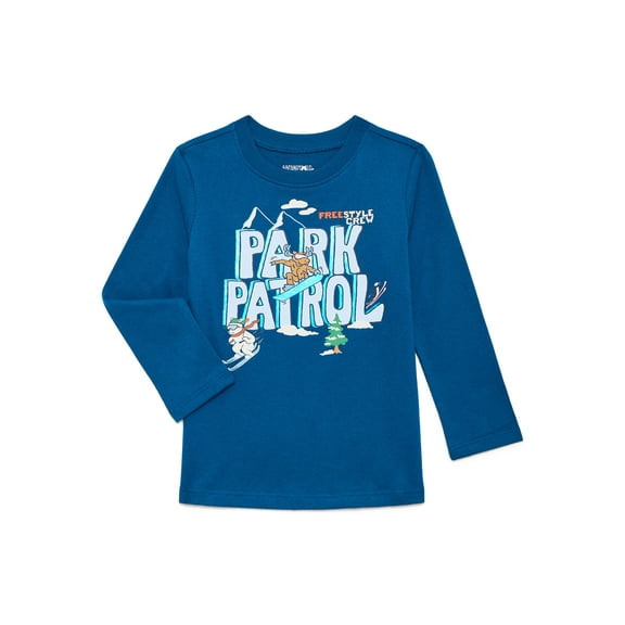 Garanimals Toddler Boys Holiday Graphic Brushed Jersey Tee with Long Sleeves, Sizes 18M-5T