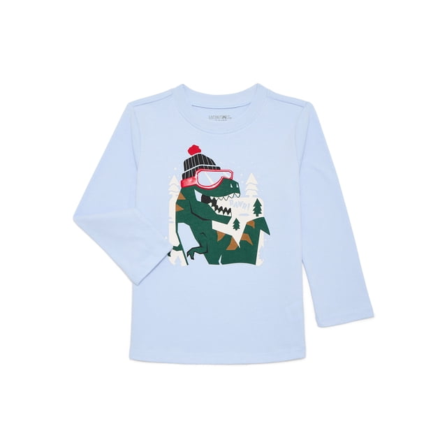 Garanimals Toddler Boys Holiday Graphic Brushed Jersey Tee with Long Sleeves, Sizes 18M-5T